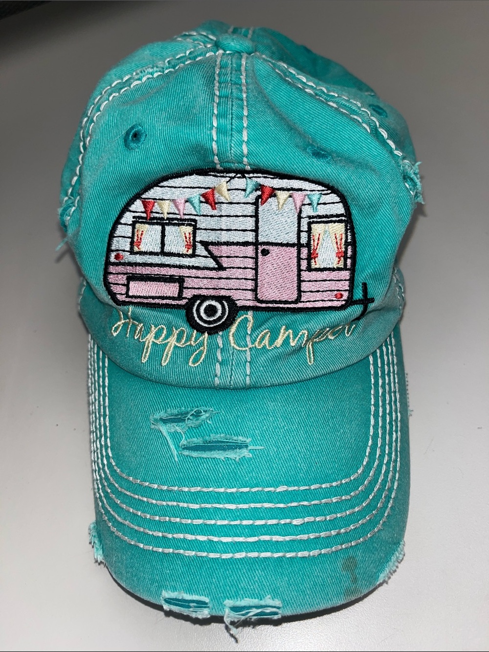 KBETHOS Teal Embroidered Happy Camper Baseball Cap